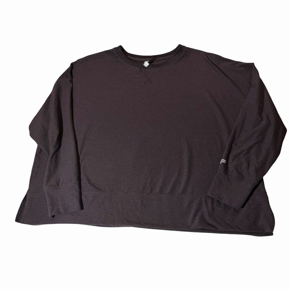 Fabletics Top Women's Size 2Xl/1X Deep Plum Heather Cloud Jersey Boxy LS Stretch